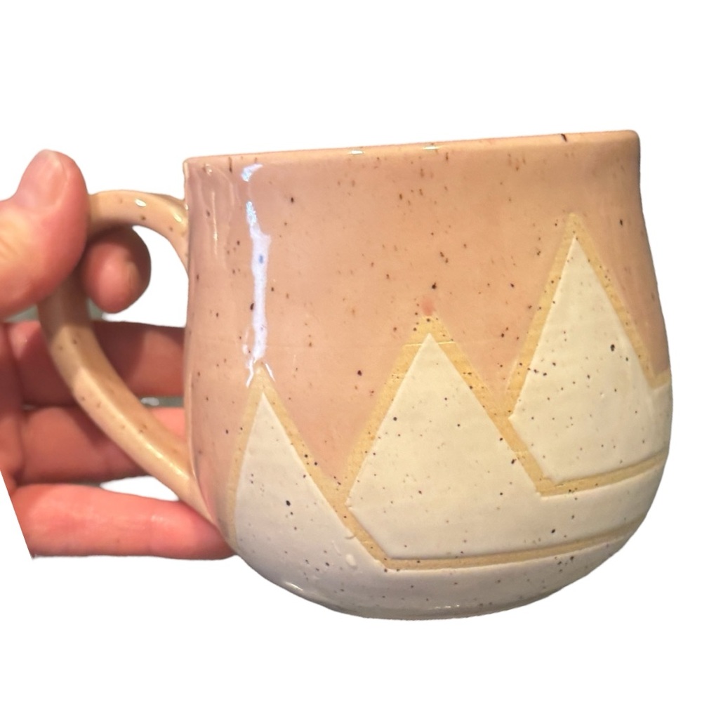 Handcrafted Handmade Pottery Ceramic Mug with Geometric Snow mountain Design
